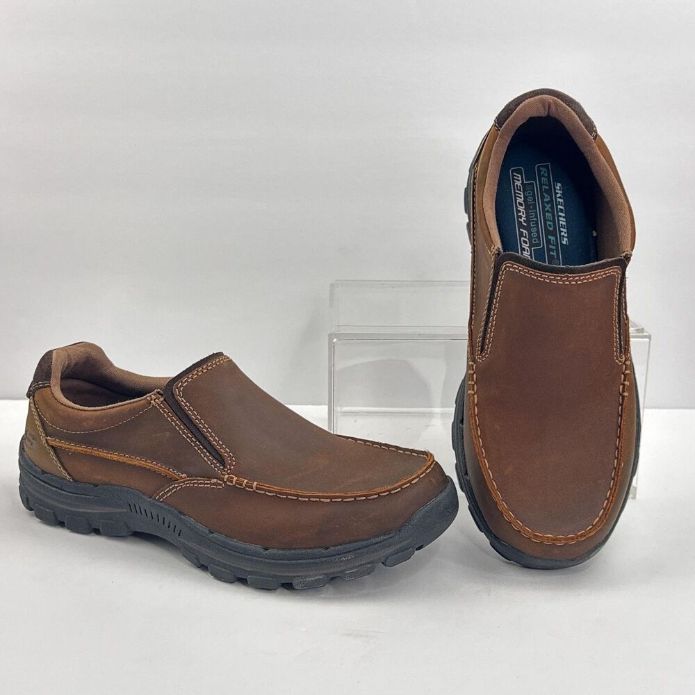 Skechers Rayland Shoes Mens Size 7.5 Brown Leather Slip On Loafers Relaxed Fit